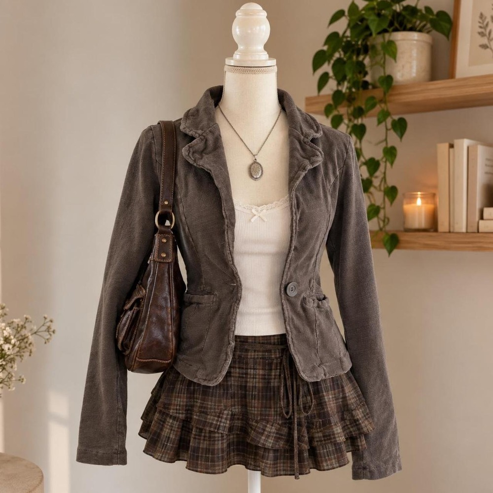 Y2K brown fitted blazer size XS